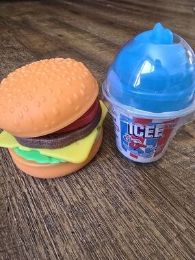 Blue & Orange Kids Play Food Set - Burger and Icee Cup